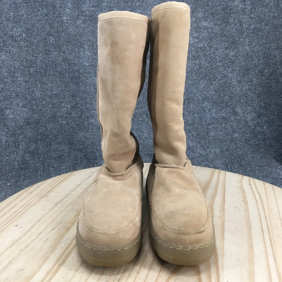 Botas de nieve de invierno de bambú para mujer 12 beige tirar en la mitad de la pantorrilla piel sintética al aire libre Foto 4 de 4