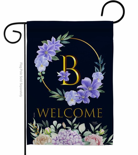 Welcome B Initial Garden Flag Floral Spring Decorative Gift Yard House Banner - Picture 2 of 17