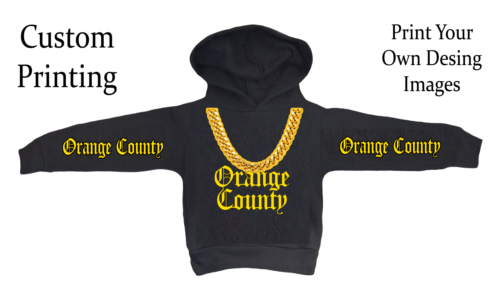 Toddler Black Hoodie No Pockets All Sizes Orange County Gold Chain - Picture 1 of 1