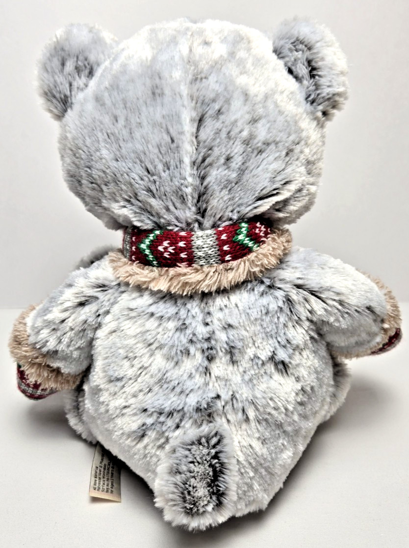 Hugfun International Gray Teddy Bear Plush With Scarf and Mittens Soft Lovey 17”