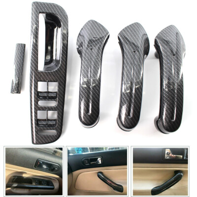Carbon Fiber Inner Door Grab Handle Cover Switch Bezel Set For VW Jetta Golf MK4