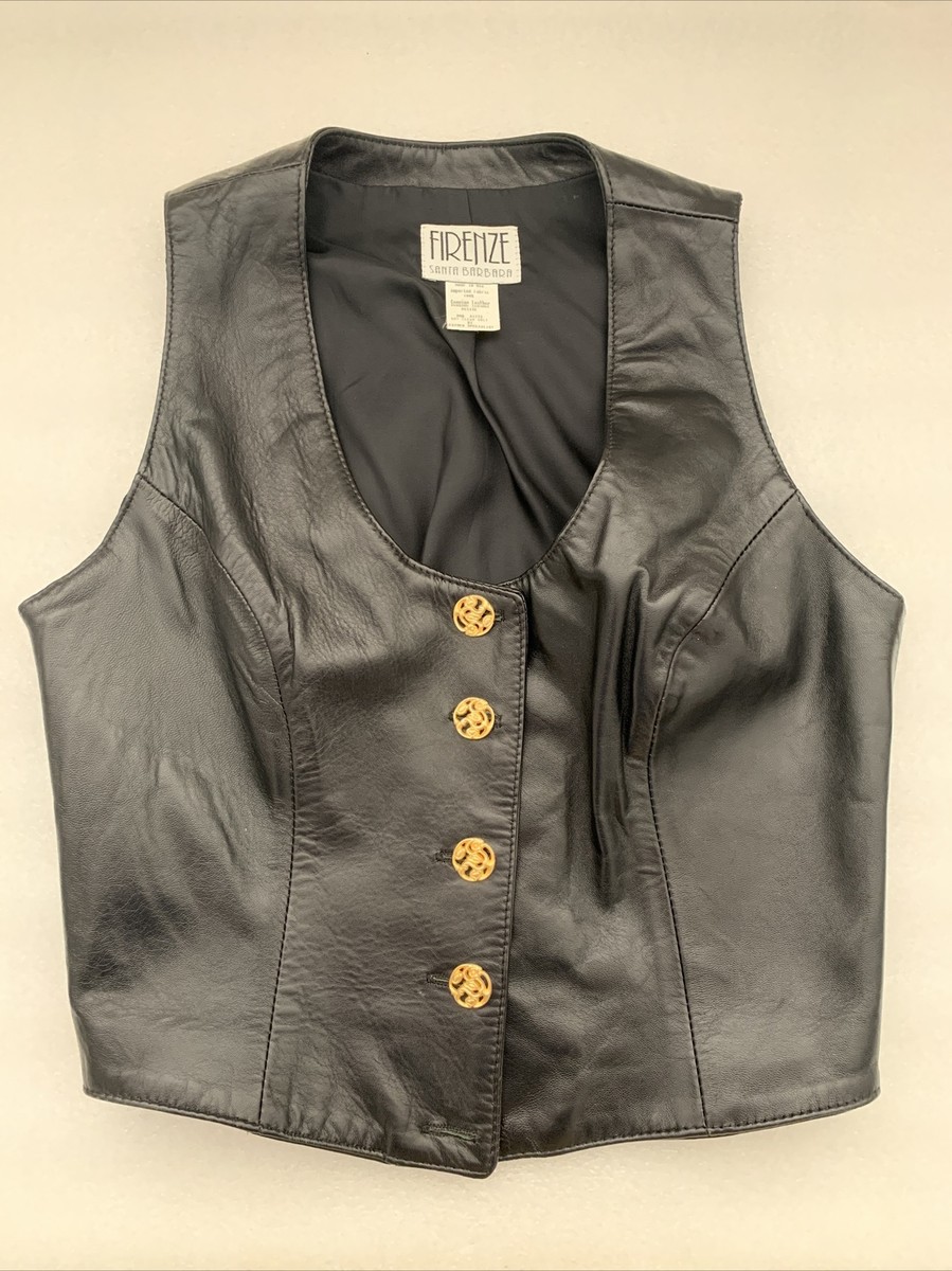 EUC Firenze Santa Barbara VTG 80s Womens Leather Vest Black