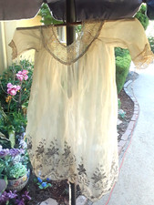 Antique Victorian 24" Sheer Floral Christening  Baptism Baby Infant DOLL Gown A 