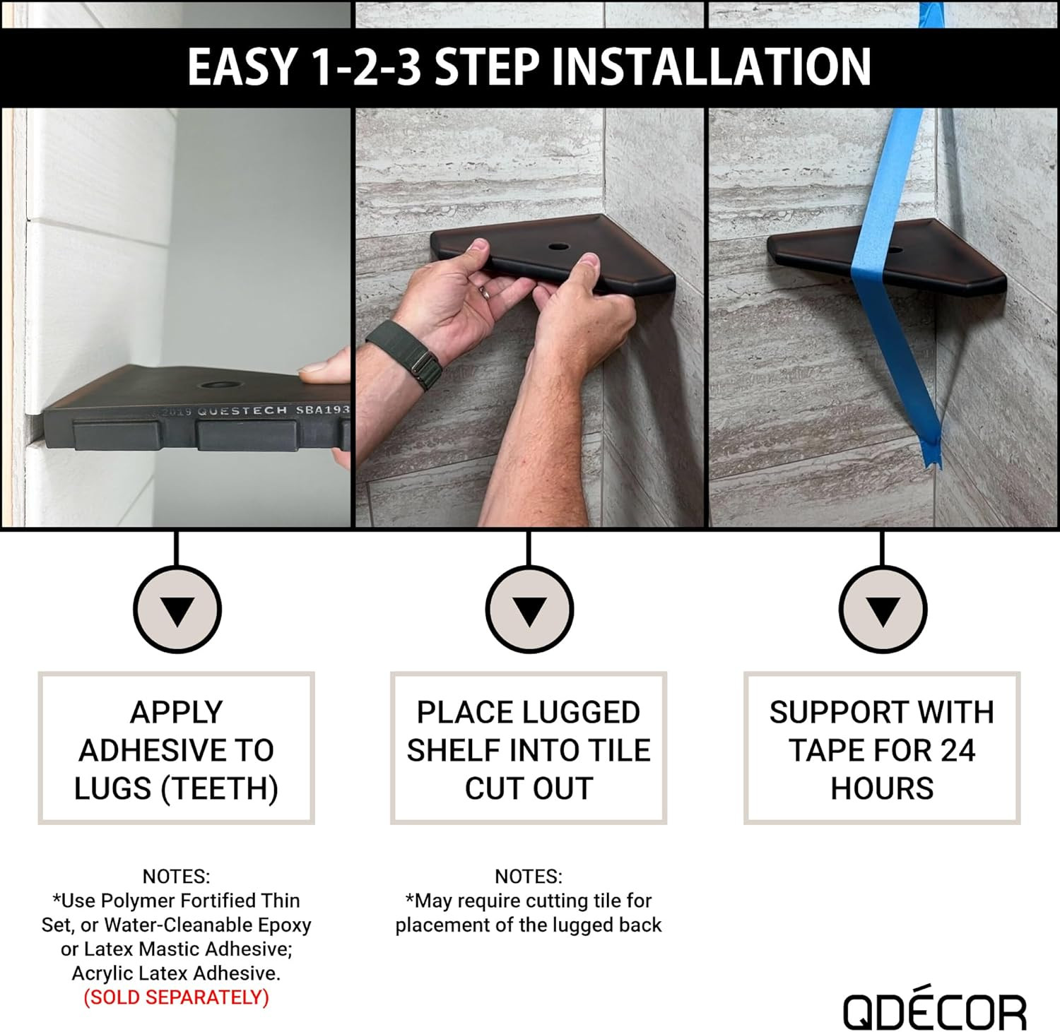 8" Corner Shower Shelf - Lugged for New Construction, Shower Organizer for Tiled