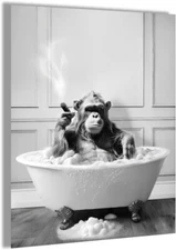 Funky Monkey  Canvas Wall Art, Retro Bar Cart Room Aesthetic Post 12" X 16"