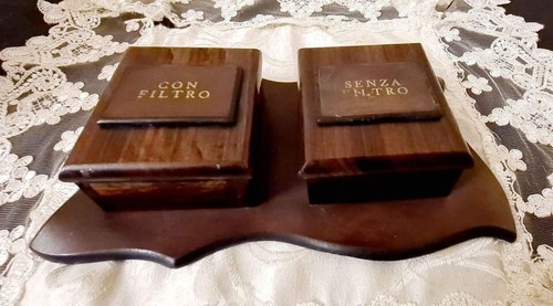 Scatola portasigarette vintage in legno e cuoio - Foto 3 di 7