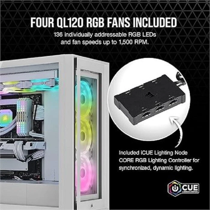 Corsair iCUE 5000X RGB QL Edition Mid Tower Case - True White (CC9011233WW) - Image 3 of 4