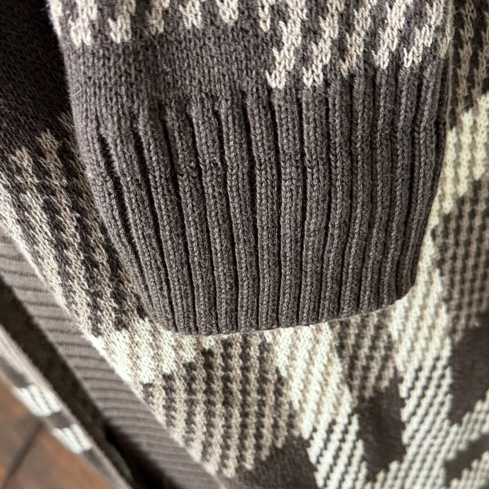 EIGHT EIGHT EIGHT Brown and Cream Plaid Houndstooth Open Front Cotton Cardigan M - Image 3 of 4