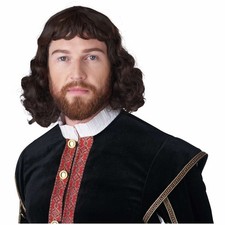 Renaissance Lord Medieval King Royal Wavy Brown Story Book Week Mens Costume Wig