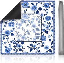 Mahjong Mat 31.5" X 31.5"   Blue Chinese Floral Design, Rubber Non-Slip Noise-Re