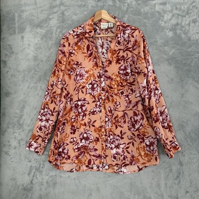 Rachel Zoe 100% Linen Button Up Floral Blouse Roll Tab Sleeve Women's XLarge