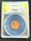 1935 S LINCOLN WHEAT CENT ANACS MS 64 RB 180