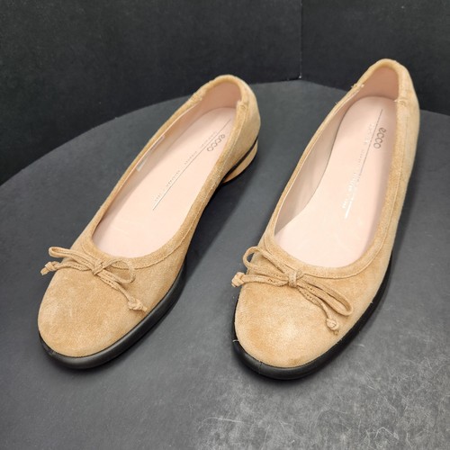 Ballerine Ecco 10 ballerine Luxe scolpite scamosciate marrone punta tonda fiocco nuove $160 - Foto 1 di 16