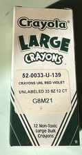 Vtg Crayola Large Crayons Red Violet 1 Dozen Unlabeled Bulk 2004 Binney  Smith