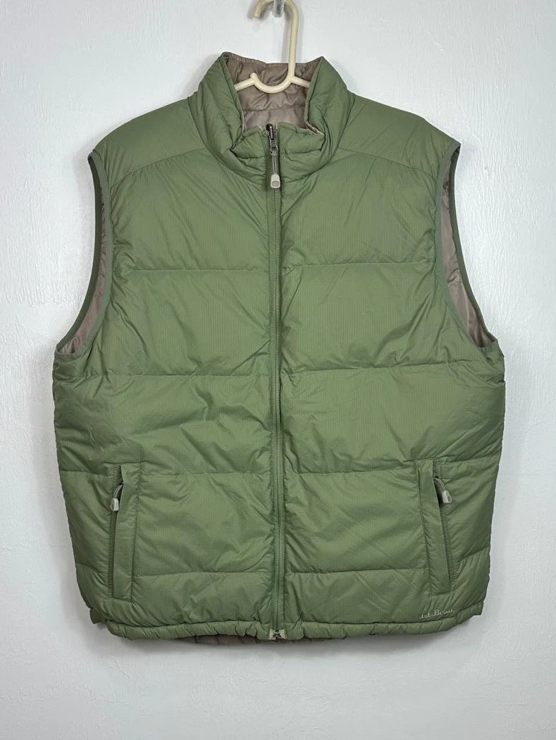 L.L. Bean Green Gray Goose Down Men's Reversible Puffer Vest Size XL Tall