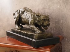 Grand Bronze Panthère Sculpture – Barye Style – Figurine Animale Sur Marbre