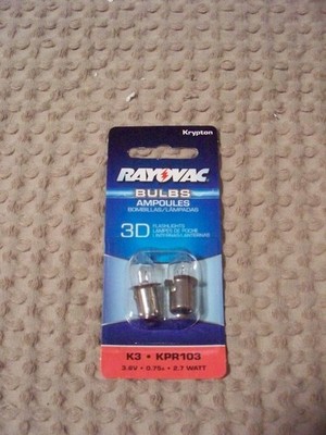 New Rayovac Bulbs 3D K3/KPR103 3.6v, 0.75a, 2.7 Watt for Flashlight