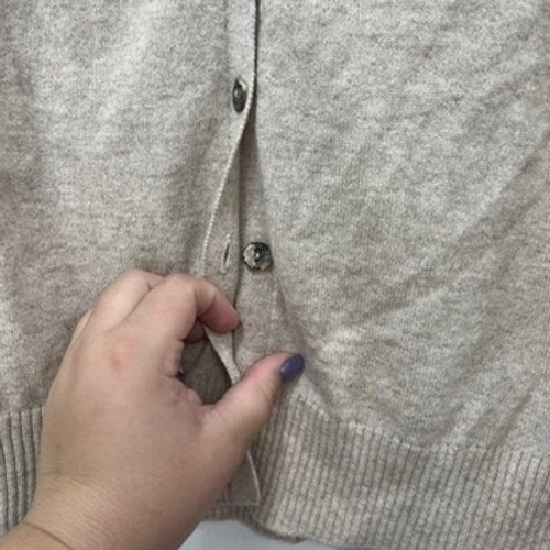 J Mclaughlin Cardigan Maglione Piccolo 100% Cashmere Maglia Bottone Manica Lunga Tan - Foto 2 di 7