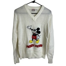 Vintage Disney Character Fashions Mickey Mouse Knit Sweater Medium 1970s V Neck