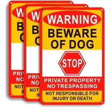 3 Pack Beware Of Dog Sign,8x12 Inches, Reflective Film, Anti-Rust Aluminum Me...