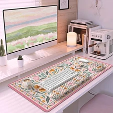 Keyboard Wrist Rest and Table Mat Set, Desk Cover mat,Pink Mouse pad with Wri...