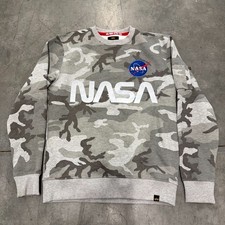 Size L - Alpha Industries Sweatshirt Mens Gray Camo NASA Space Logo Ships Fast 
