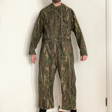 vintage Gunflint By Berce Mens 2XL Reg Rebark Camo Hunting Coveralls Unlined