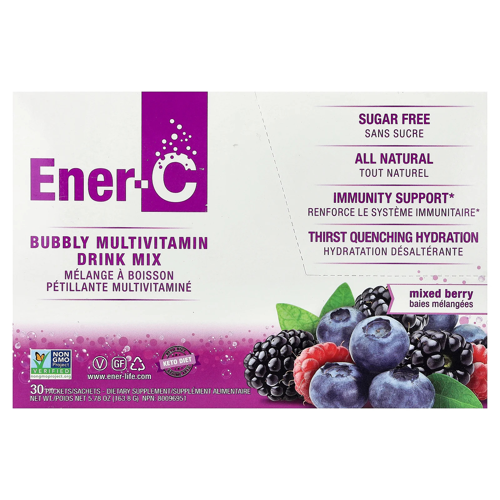 Bubbly Multivitamin Drink Mix, Mixed Berry, 30 Packets, 0.2 oz (5.46 g) Each