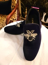 MENS AZARMAN BLACK VELVET BEADED BEE SHOES 10