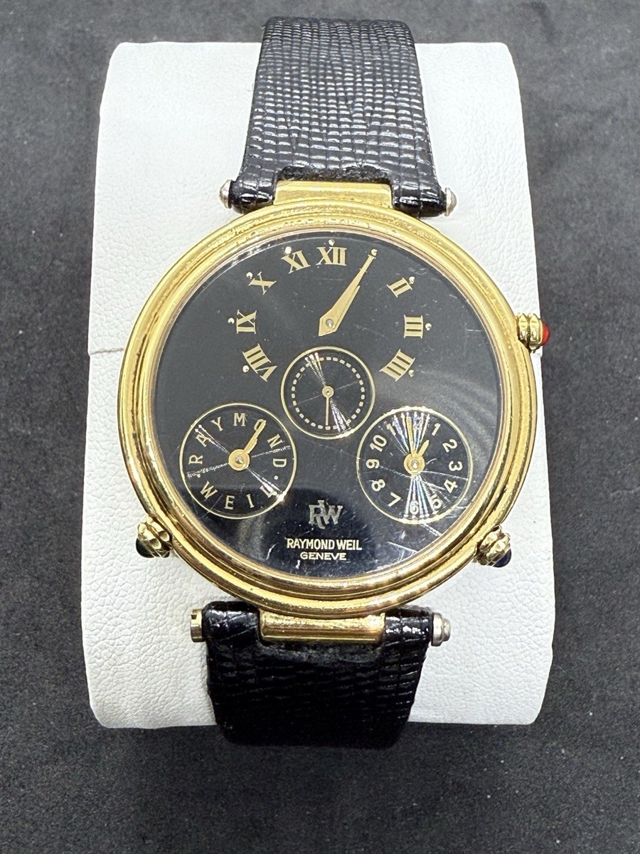 Raymond Weil 9821 18k Gold Plated - 3 Time Zones Wrist Watch | eBay