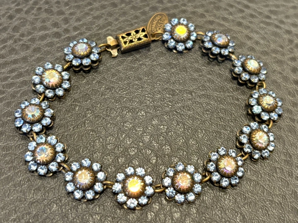 Liz Palacios 美丽精致花卉手链蓝色 AB 施华洛世奇水晶 7.25 英寸 — 第 4/4 张图片