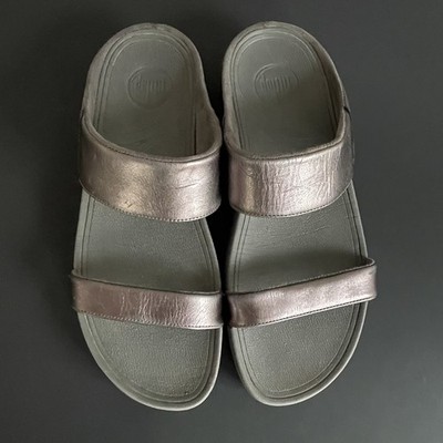 FitFlop Lulu Shimmer Leather Slide Sandals Pewter Metallic Women s US 10 EU 42