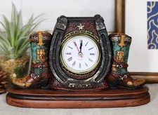 Ebros Country Western Star Lucky Horseshoe And Cowboy Boots Analog Desktop Clock