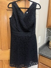LOFT Women Sleeveless LACE Cross Over V-Neck-DRESS BLACK New Sz 8