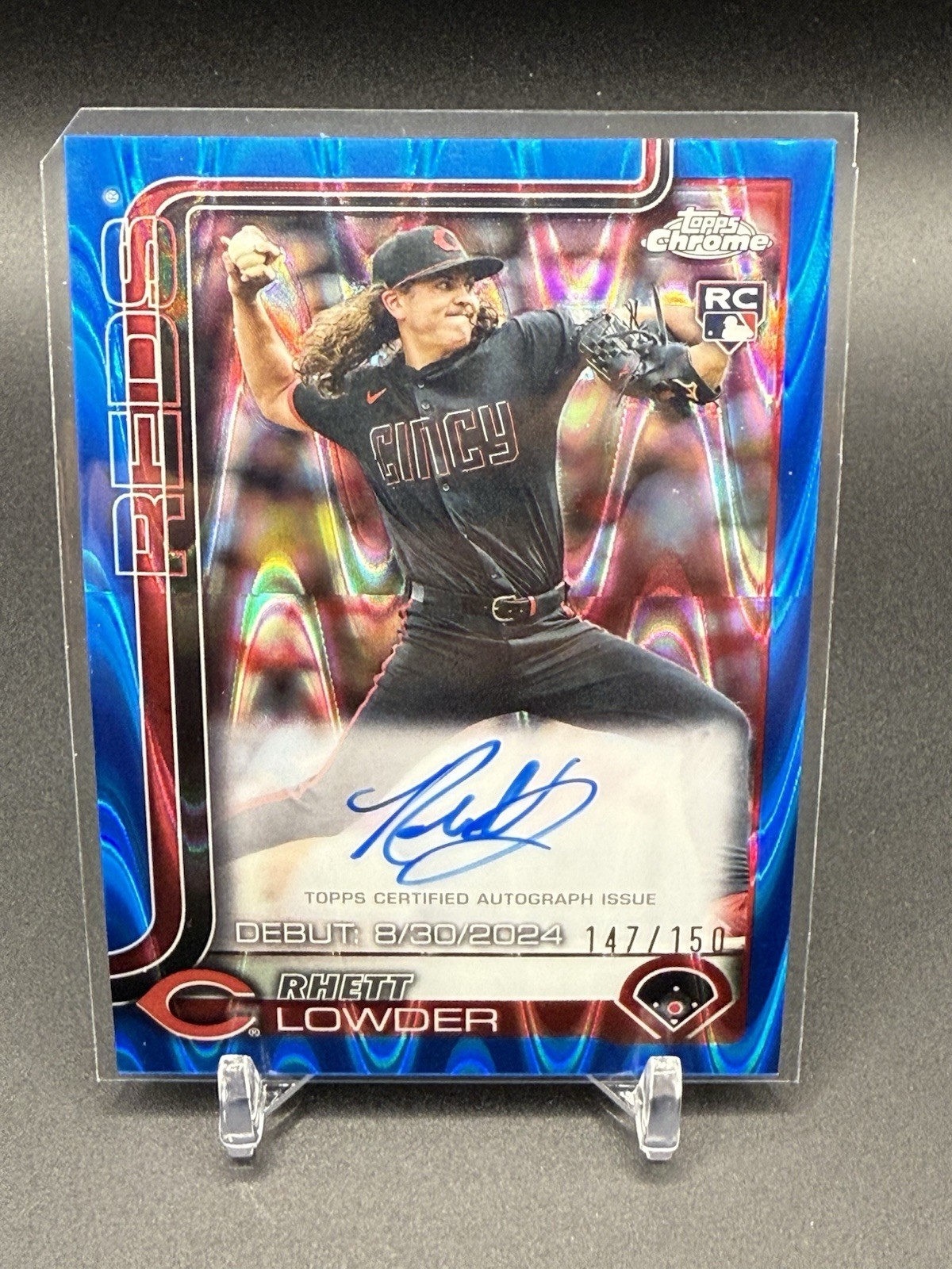 Rhett Lowder 2025 Topps Chrome Upd #CRDA-RL Rookie Debut AUTO Blue Raywave /150