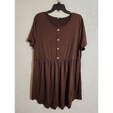 Shein Curvy Womens Dress Midi Brown 4XL Tiered Faux Button Short Sleeve