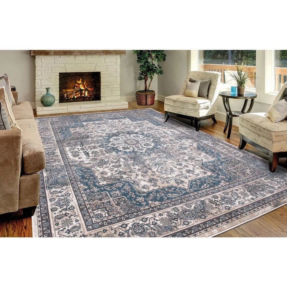 Home Decorators Collection Angora Blue 5 ft. x 7 ft. Medallion Area Rug - Image 4 of 4