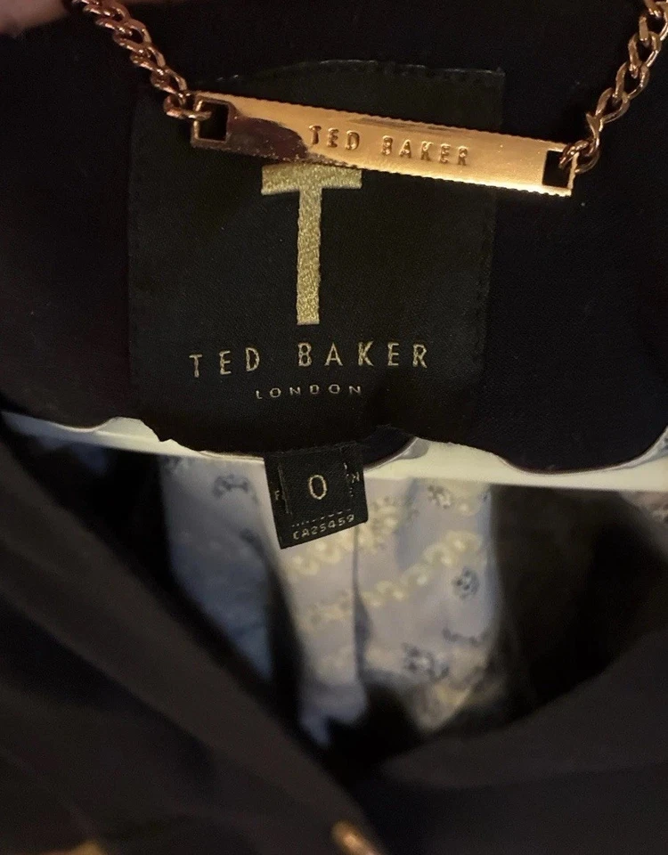 TED BAKER Cerisa Tailored Blazer in Navy Blue TB 1 US Size 0 Collarless Wool - Image 4 of 4