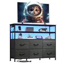 Black TV Stand for 40, 45 inch TV, Entertainment Center with LED Lights & Cha