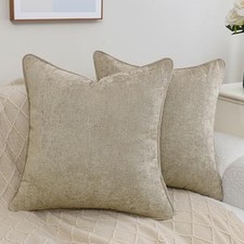 Chenille Throw Pillow Covers 18x18 inch Pack 18" x 18" Pack of 2 Light Taupe
