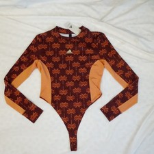 Image of adidas x FARM Rio Long Sleeve Palm Tree Bodysuit Brown/peach women's size M rare