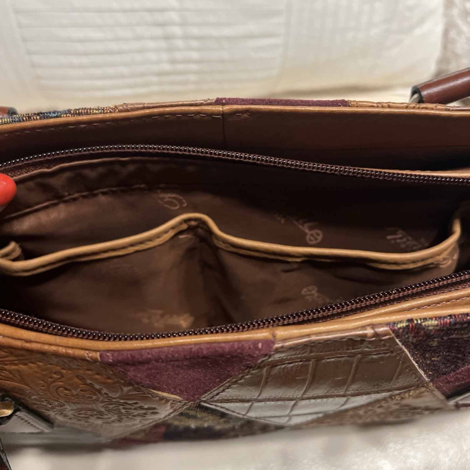 Fossil Diamond Patchwork Tooled Leather ShoulderB… - image 5