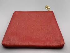 Red Make-up Bag Cosmetics Pouch w/ Gold YKK Zip Fleur-de-lis Charm Pull 6”x4”