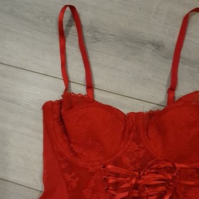 Vintage Ann Summers Red Lace Entice Boned Multi Way Corset Top Size 34C