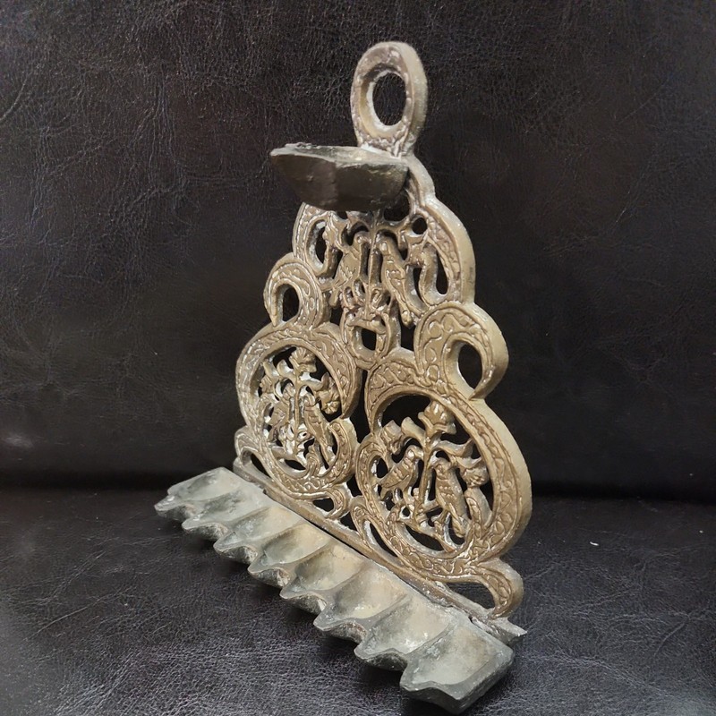 Vintage Moroccan Style Oil Menorah Jewish  Brass wall mount