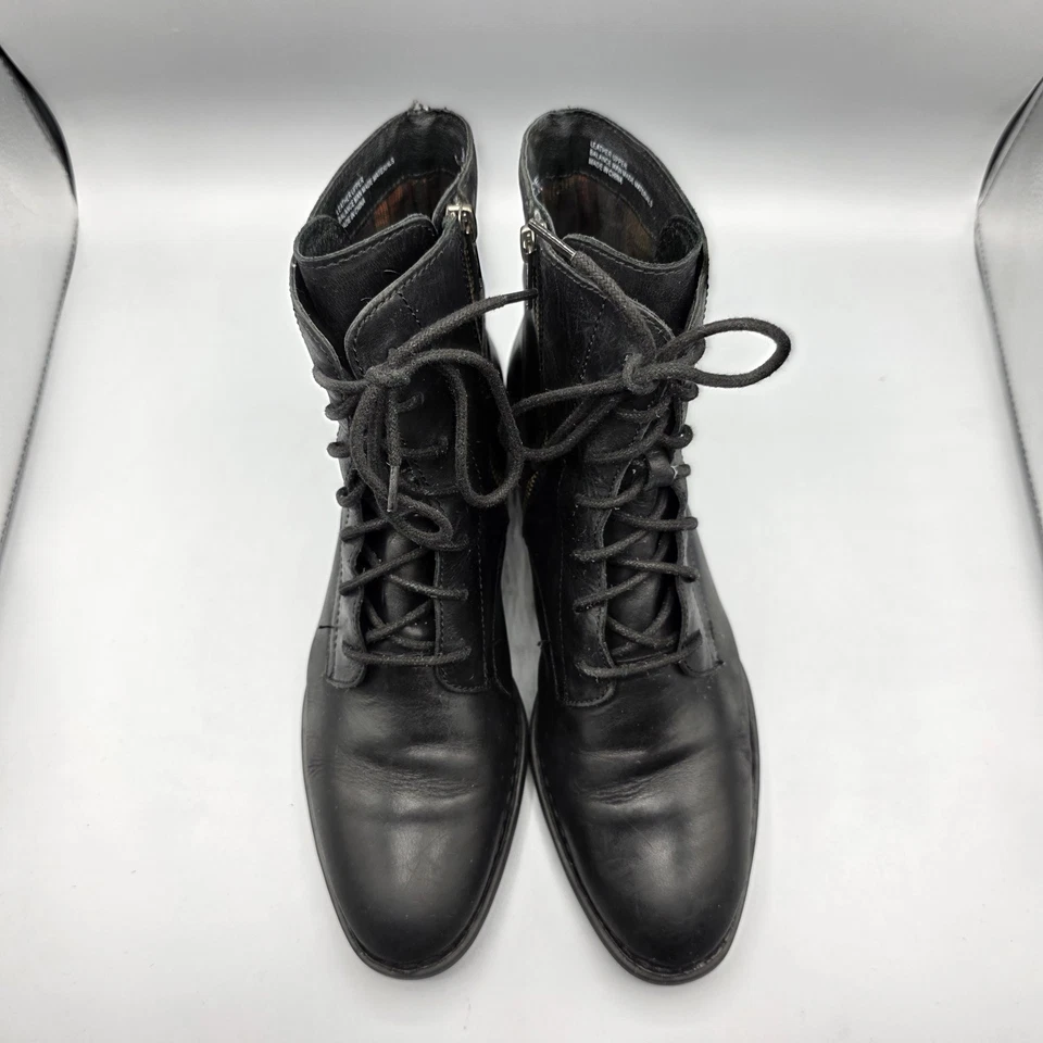 Born Boots Womens 9 Black Leather Combat Granny Pioneer Comfort Lace Up Zipper - Image 4 of 4