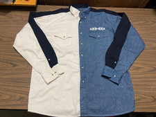 Wrangler Western Shirts Mens Cowboy Denim Long Sleeve Size Large Blue /White