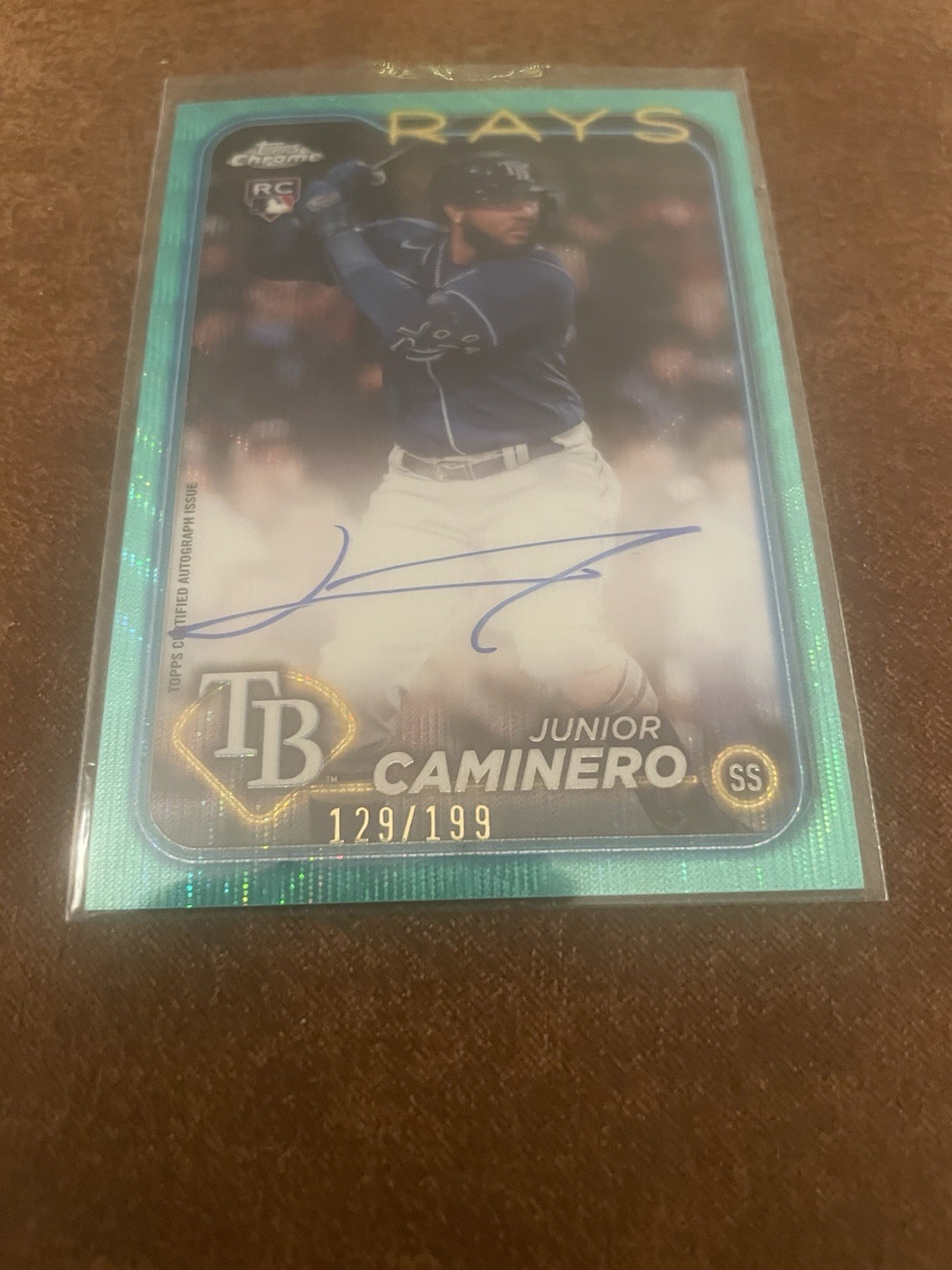 2024 Topps Chrome Junior Caminero RC Aqua Wave Auto /199 #RA-JCA - See Descr.