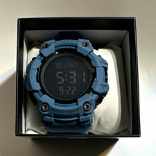 Men's Sport Digital Quartz Wristwatch Blue Resin Strap Black Dial w/ Box