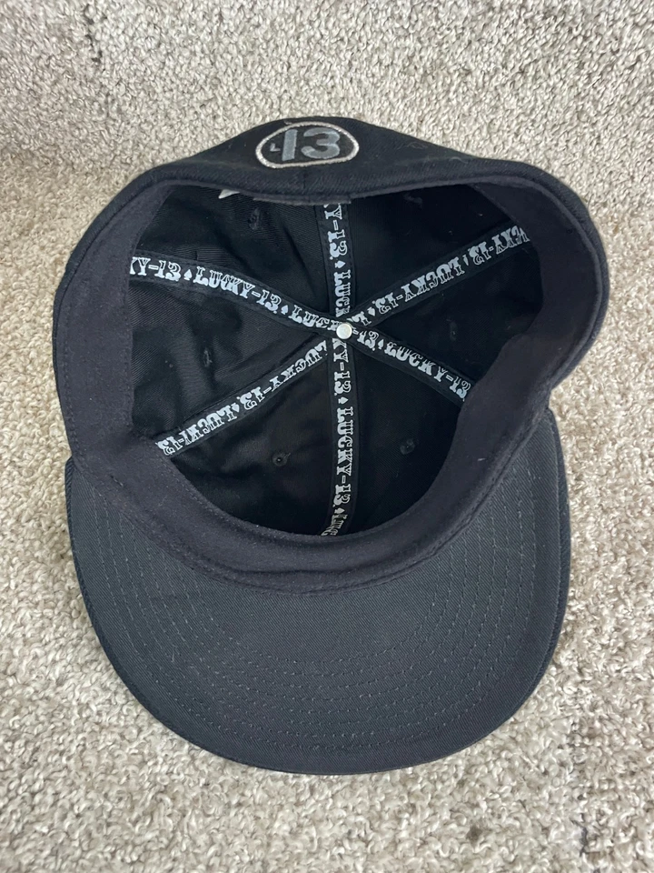 Lucky 13 одежда резинке крышка шляпа мужской маленький эластичной вышитый логотип черный - Изображение 3 из 4